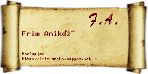 Frim Anikó névjegykártya